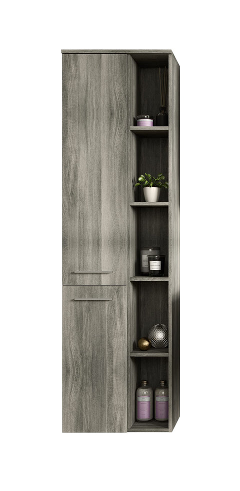 Rootz Wooden Bathroom Wall Cabinet - Wall Mounted Cabinet - Hanging Storage Unit - Wood Material - Smoke Silver - Approx. 50 x 174 x 31 cm