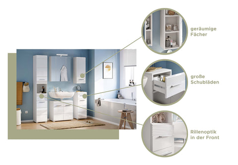 Rootz Linus Bathroom Furniture Set - Sink Base Cabinet - Mirror Cabinet - White Engineered Wood - Medium - 120cm x 60cm x 80cm