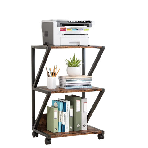Rootz Multi-Purpose Printer Stand - Storage Cart - Side Table - Durable E1 Particleboard & Metal - 3-Tier Shelves - 40cm L x 50 cm W x 75 cm H