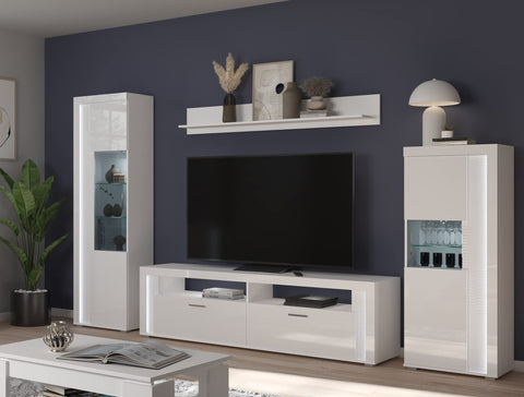 Rootz Skylight Showcase - Wooden Display Cabinet - White High-Gloss Front - Pasol Gray Glass - 60cm x 148cm x 37cm