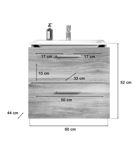 Rootz Wooden Sink Base Cabinet - Bathroom Vanity - Smoke Silver - Timeless Design - 60cm x 52cm x 44cm