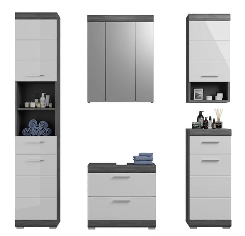 Rootz 5 Piece Set Bathroom Furniture - Vanity Set - Wood Material - High-Gloss Front - Space-saving Design - FSC Certified - Delivered Disassembled