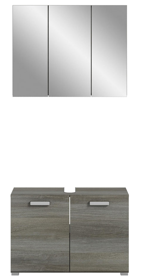 Rootz Wooden Bathroom Furniture Set - Silver Finish - 80cm x 185cm x 37cm - FSC Certified - Modular Design for Space Saving