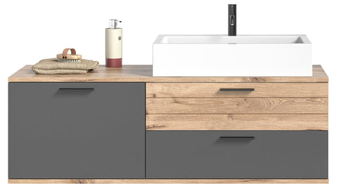 Rootz Wooden Bathroom Vanity Unit - Sink Cabinet - Nox Oak Replica - Basalt Grey Front - FSC Certified - 136cm x 48cm
