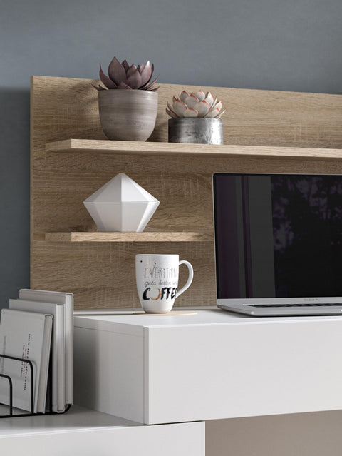 Rootz Study Desk - White NB - Oak Sonoma NB - Modern Office Furniture - 130cm x 117cm x 54cm