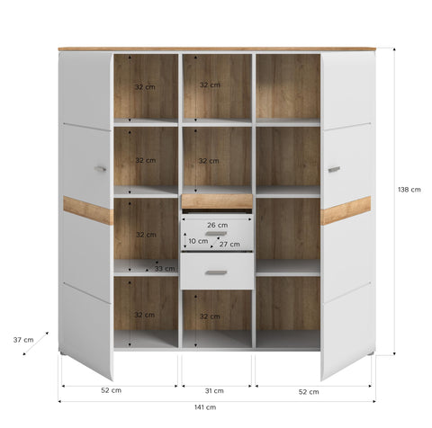 Rootz Highboard - Wood Cabinet - GRAY - Timeless Design - 141cm x 138cm x 37cm - Sustainable - FSC Certified - Modern Living Room Furniture