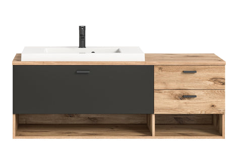 Rootz Nox Oak/Grey Matt Bathroom Cabinet - Vanity Unit - Engineered Wood - Spacious - 90cm x 60cm x 45cm