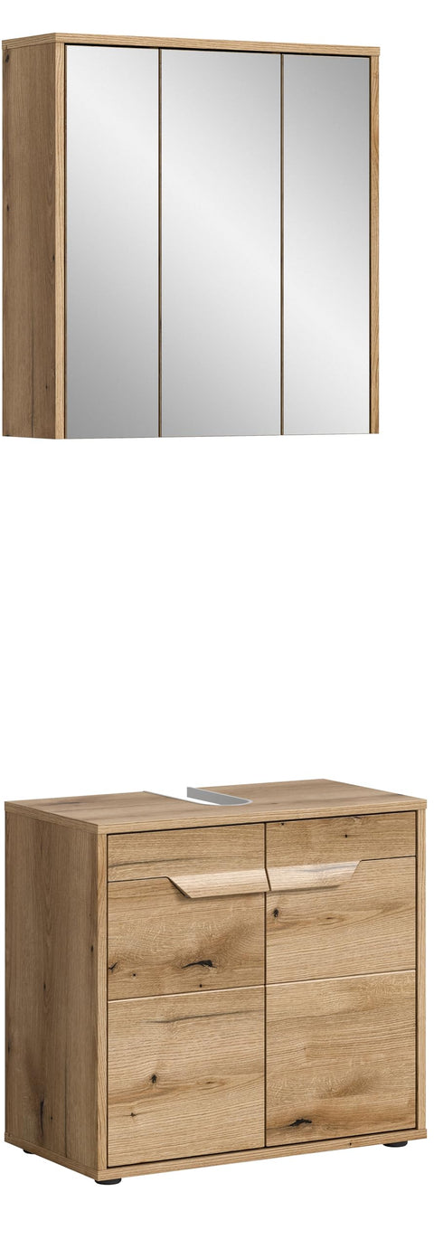 Rootz 2-Piece Set Bathroom Combination - Evoke Oak - Contemporary Style - Generous Storage - 64cm x 189cm x 34cm