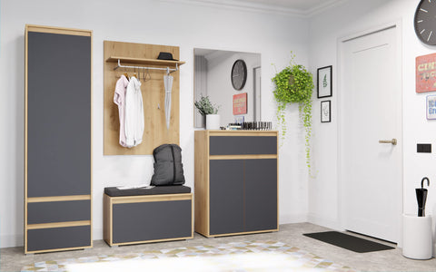 Rootz Torino Shoe Cabinet - Closet Organizer - Entryway Furniture - Oak Wood - 76cm x 102cm x 35cm - Gray Imitation - FSC Certified