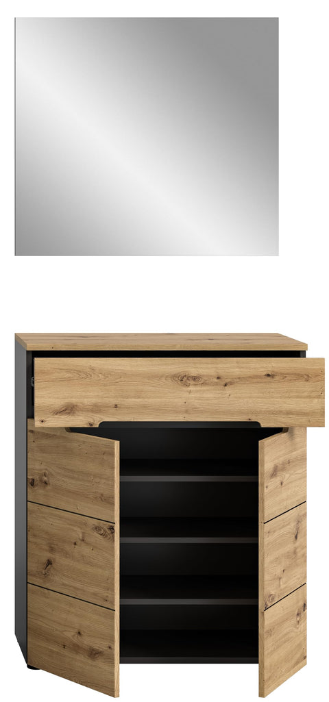 Rootz Canu Wardrobe Set - Gray - Shoe Cabinet - Wall Mirror - Sustainable - Approx. 80x190x37 cm