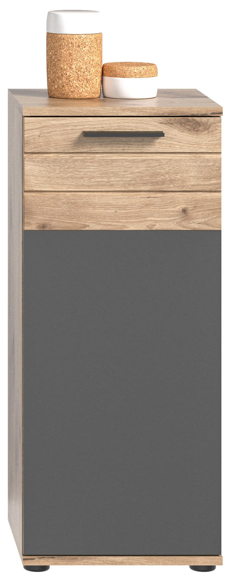 Rootz MASON Bathroom Cabinet - Wood Furniture - Grey Oak - Space Saving - 37cm x 87cm x 34cm