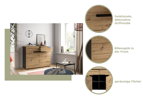 Rootz Canu Wardrobe - Dresser - Gray - Artisan Look - Space-Saving - 100x81x40 cm, Sustainable FSC Certified Furniture.