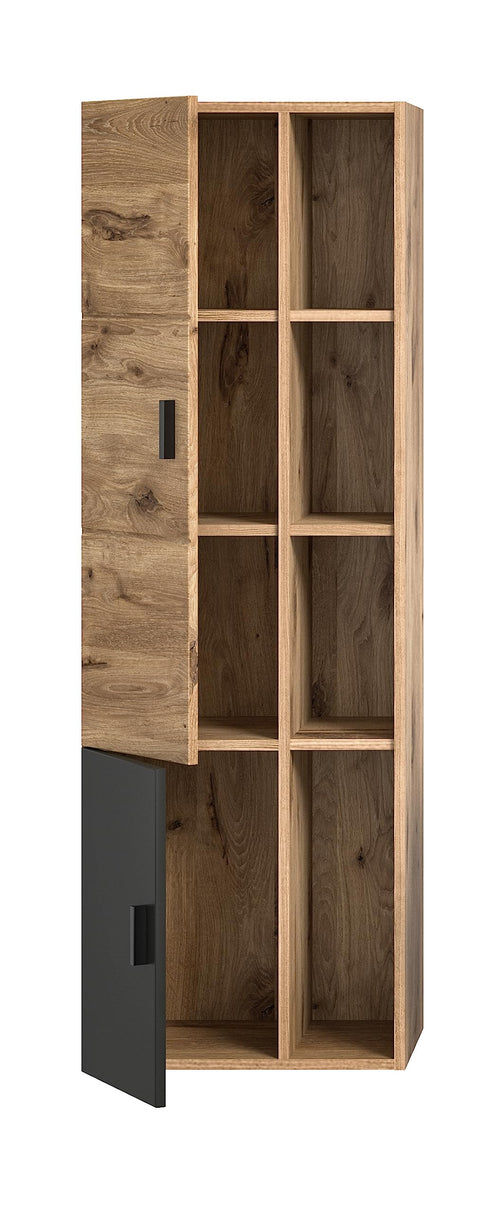 Rootz Grado Midi Cabinet - Bathroom Vanity - Wood Material - Nox Oak/Grey Matt - System Furniture - Timeless Design - 48cm x 144cm x 35cm