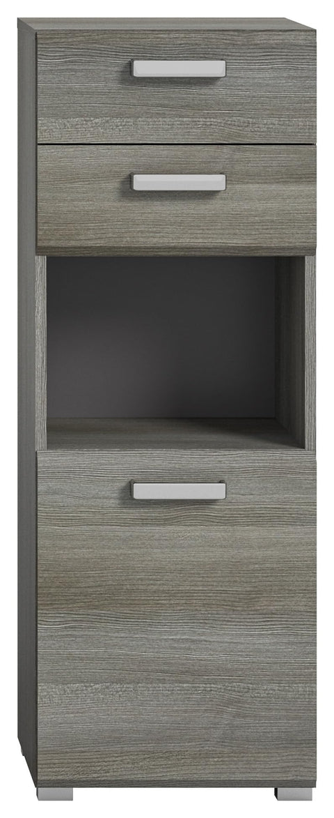 Rootz Silver Bathroom Chest of Drawers - Smoke Silver Cabinet - Wood Material - 1 Door - 2 Drawers - Timeless Design - 40cm x 109cm x 33cm