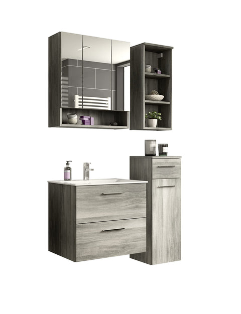 Rootz Bathroom Furniture Set - Vanity Unit - Washbasin - Smoke Silver - Wood - 100cm x 170cm - Timeless Design - Space Saving - FSC Certified