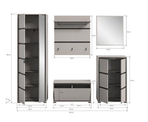 Rootz Wardrobe Set - Closet System - 4 Piece Combination - Jaru Gray - Timeless Design - 102cm x 140cm