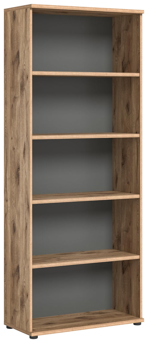 Rootz Wide Mason Shelf - Home Office Storage - Organizer Rack - Timeless Design - Nox Oak - Basalt Gray - 80cm x 199cm x 37cm