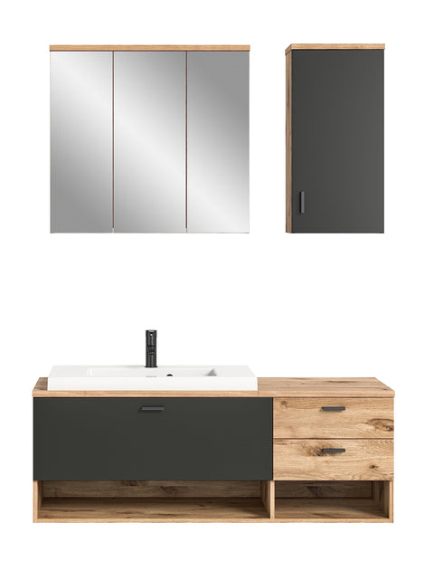 Rootz Bathroom Furniture Set - Vanity Set - Wood Material - Nox Oak/Grey Matt - Timeless Design - 100cm x 190cm