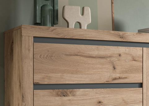 Rootz Nox Oak Nb Chest of Drawers - Dresser - Storage Cabinet - Natural Wood Look - 116cm x 105cm x 37cm