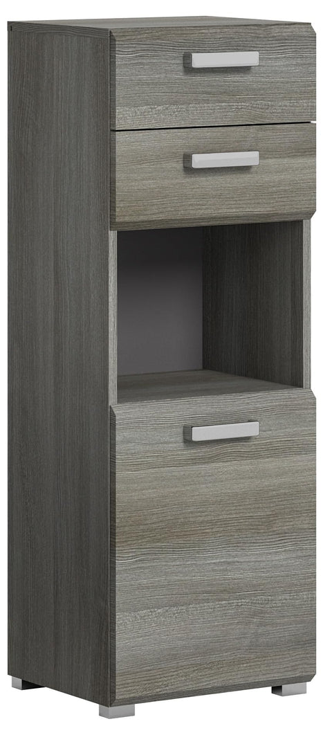 Rootz Silver Bathroom Chest of Drawers - Smoke Silver Cabinet - Wood Material - 1 Door - 2 Drawers - Timeless Design - 40cm x 109cm x 33cm