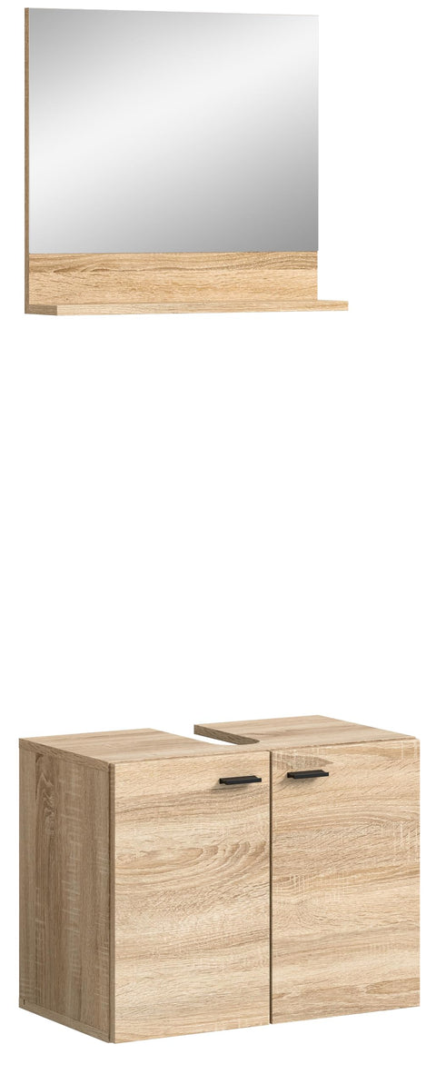 Rootz 2-Piece Set Bathroom Cabinet - Oak Sonoma Nb - Modern Cabinet - Extensive Storage - 57cm x 186cm x 33cm