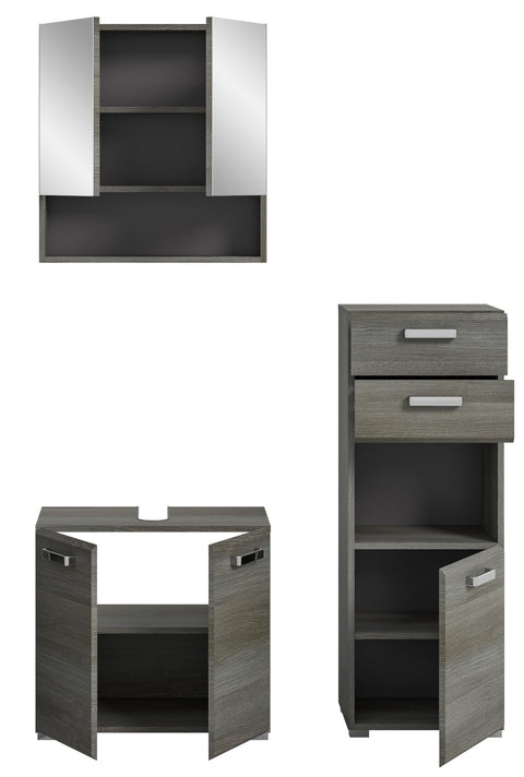 Rootz 3 Piece Set Bathroom Furniture - Wood Material - Silver Finish - Compact Design - 115cm x 185cm x 37cm