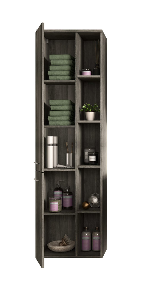 Rootz Wooden Bathroom Wall Cabinet - Wall Mounted Cabinet - Hanging Storage Unit - Wood Material - Smoke Silver - Approx. 50 x 174 x 31 cm