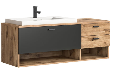 Rootz Nox Oak/Grey Matt Bathroom Cabinet - Vanity Unit - Engineered Wood - Spacious - 90cm x 60cm x 45cm