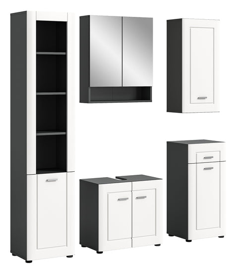 Rootz 5 Piece Set Bathroom Furniture - Vanity set - Solid Wood Furnishing - Elegant Gray Color - Sustainable Production - FSC Certified - Timeless Design - 80cm x 50cm x 180cm