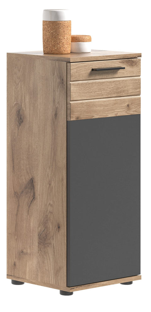 Rootz MASON Bathroom Cabinet - Wood Furniture - Grey Oak - Space Saving - 37cm x 87cm x 34cm