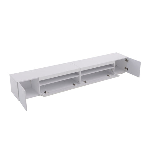 Rootz White Modern TV Cabinet - Entertainment Stand - Media Console - Ample Storage Space - 240L x 39W x 35H cm