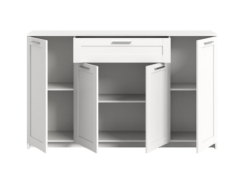 Rootz Ibiza Chest of Drawers - Sideboard - White Wood - 156cm x 95cm x 37cm - 4 Doors - 1 Drawer - 5 Shelves - FSC Certified - Timeless Design