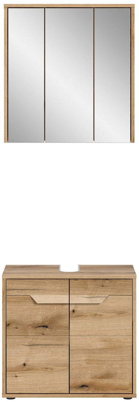 Rootz 2-Piece Set Bathroom Combination - Evoke Oak - Contemporary Style - Generous Storage - 64cm x 189cm x 34cm