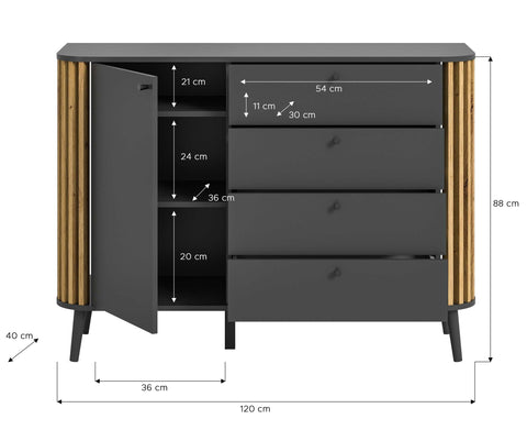 Rootz Pure Gray Chest of Drawers - Dresser - Storage Organizer - Sustainable Furniture - 120cm x 88cm x 40cm