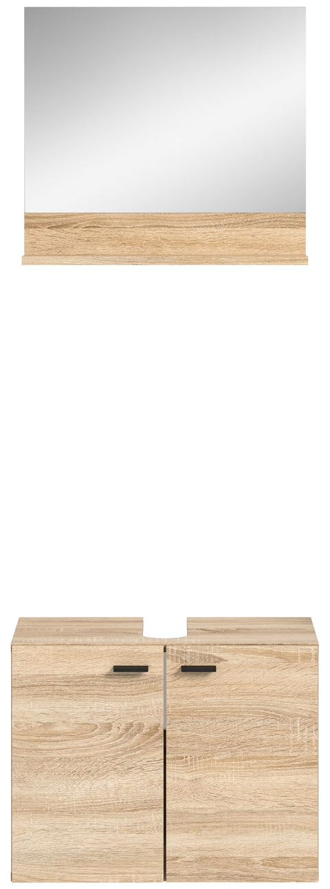 Rootz 2-Piece Set Bathroom Cabinet - Oak Sonoma Nb - Modern Cabinet - Extensive Storage - 57cm x 186cm x 33cm