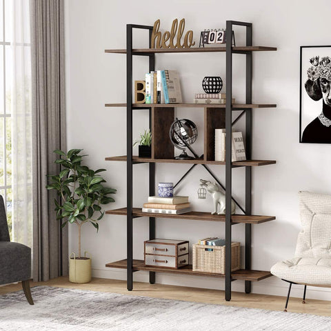 Rootz 5 Tier Bookshelf - Storage Shelf - Industrial Bookcase - Holds 55lbs per Shelf - 33cm D x 105cm W x 180cm H