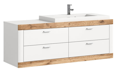 Rootz Laredo Hanging Washbasin Cabinet - White - Wood Material - Bathroom Furniture - Timeless Design - Approx. 133x49x48 cm