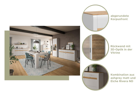 Rootz Highboard - Wood Cabinet - GRAY - Timeless Design - 141cm x 138cm x 37cm - Sustainable - FSC Certified - Modern Living Room Furniture