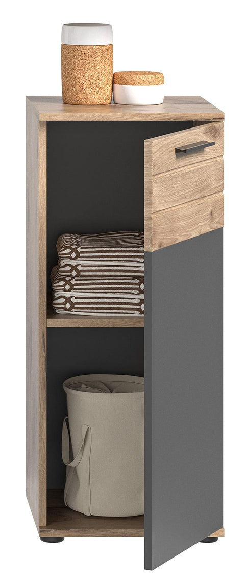 Rootz MASON Bathroom Cabinet - Wood Furniture - Grey Oak - Space Saving - 37cm x 87cm x 34cm