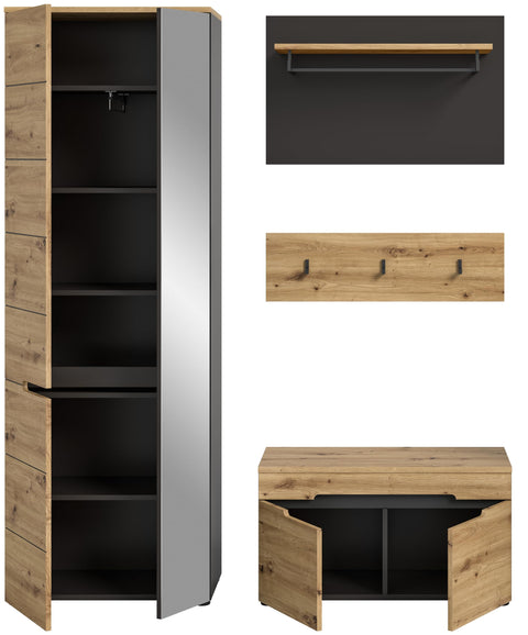 Rootz 3 Piece Set Wardrobe - Closet - Gray - Approx. 160x190x37 cm - FSC Certified - Sustainable materials - Modular Design