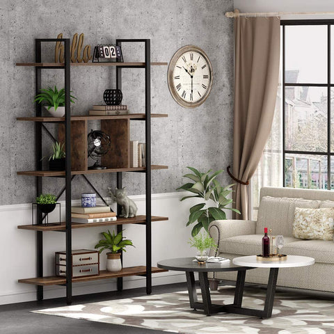 Rootz 5 Tier Bookshelf - Storage Shelf - Industrial Bookcase - Holds 55lbs per Shelf - 33cm D x 105cm W x 180cm H