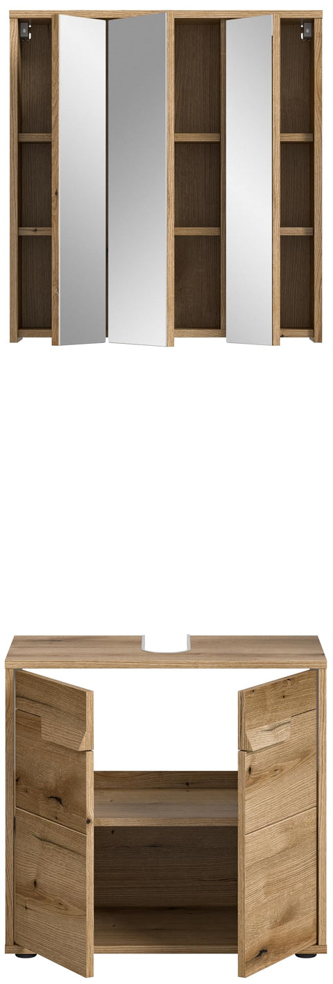 Rootz 2-Piece Set Bathroom Combination - Evoke Oak - Contemporary Style - Generous Storage - 64cm x 189cm x 34cm