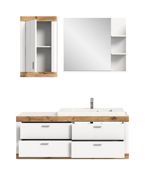 Rootz X2BE4B03 Bathroom Furniture - White Vanity Set - Wood Material - Timeless Design - FSC Certified - 3 Piece Set - Mirror - Easy Care - 70cm x 50cm x 60cm