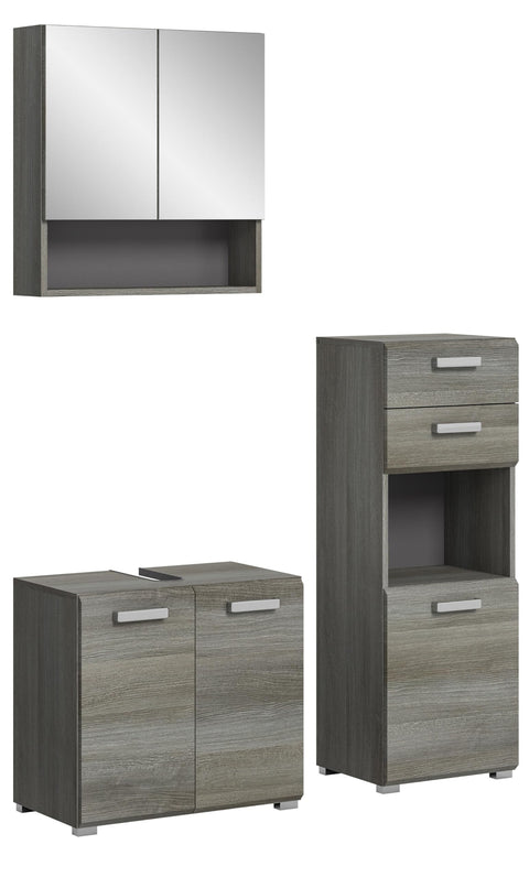 Rootz 3 Piece Set Bathroom Furniture - Wood Material - Silver Finish - Compact Design - 115cm x 185cm x 37cm