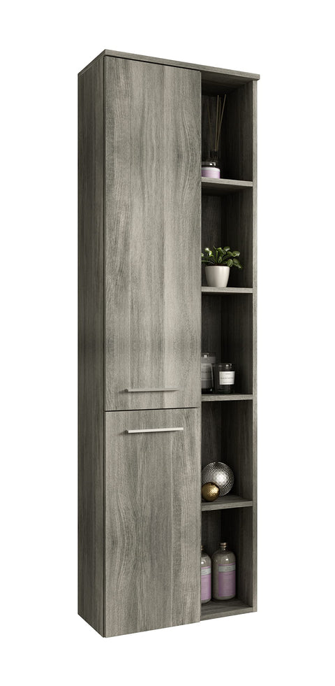Rootz Wooden Bathroom Wall Cabinet - Wall Mounted Cabinet - Hanging Storage Unit - Wood Material - Smoke Silver - Approx. 50 x 174 x 31 cm