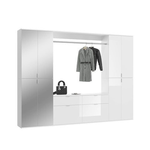 Rootz Systematic Wardrobe Set - Wood Material - High-Gloss White - High Storage Capacity - 243cm x 193cm