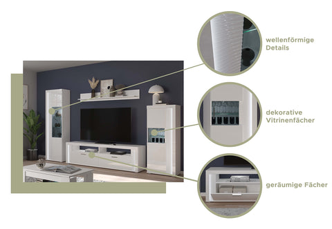 Rootz Skylight Showcase - Wooden Display Cabinet - White High-Gloss Front - Pasol Gray Glass - 60cm x 148cm x 37cm