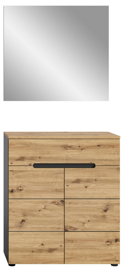 Rootz Canu Wardrobe Set - Gray - Shoe Cabinet - Wall Mirror - Sustainable - Approx. 80x190x37 cm