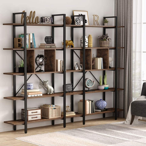 Rootz 5 Tier Bookshelf - Storage Shelf - Industrial Bookcase - Holds 55lbs per Shelf - 33cm D x 105cm W x 180cm H