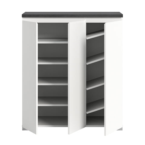 Rootz Shoe Cabinet - Wooden Hallway Cupboard - White - Offset Industrial Gray Nb - Shoe Storage System - 95cm x 109cm x 40cm